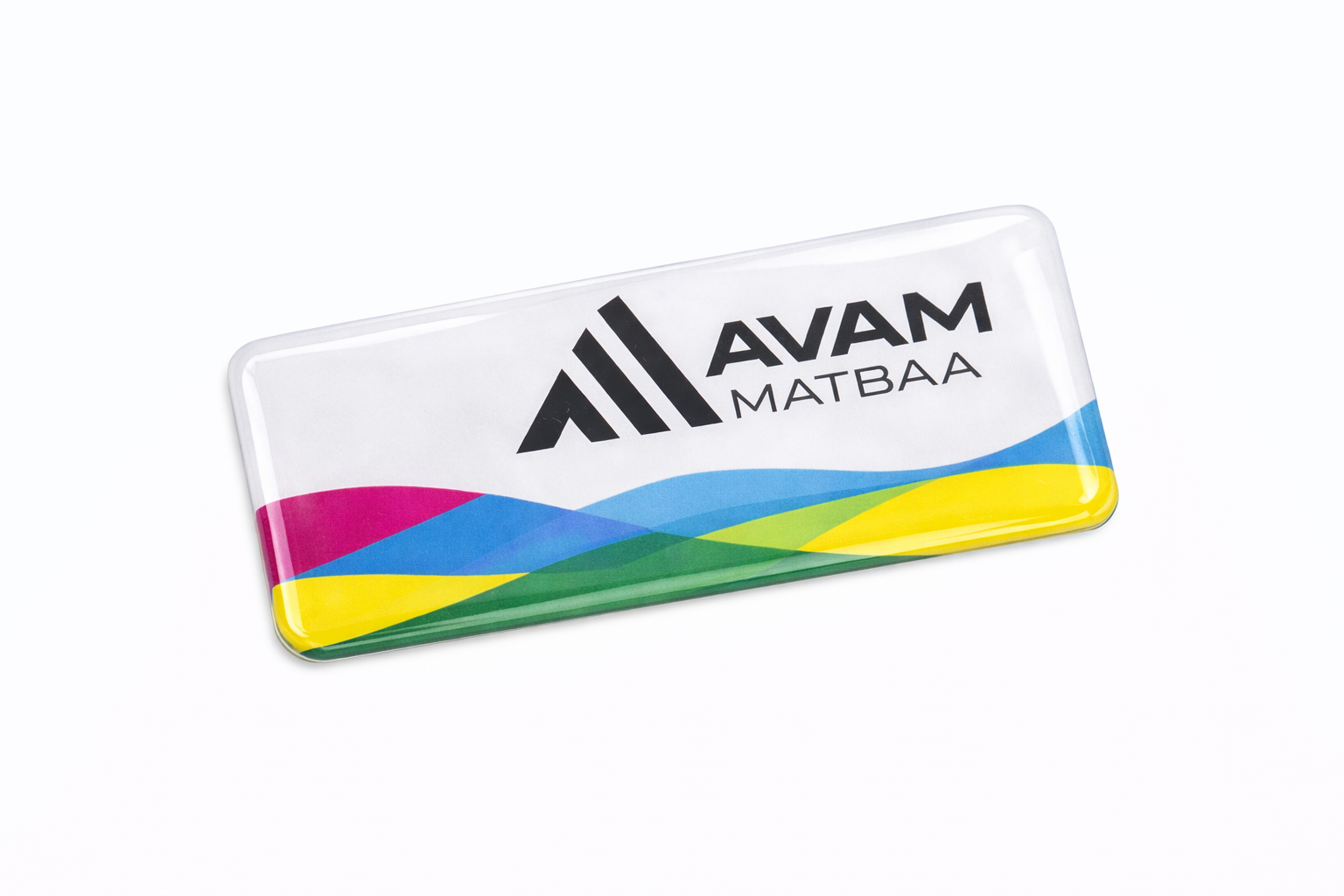 Avam Matbaa dikdörtgen damla etiket – epoksi kaplamalı parlak logo sticker