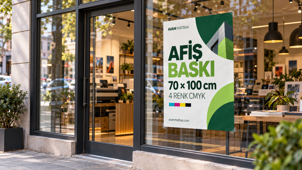 70×100 cm afiş baskı fiyatları 2026: 100 adet 4.500 TL, 500 adet 6.500 TL, 1000 adet 8.800 TL + KDV. 4 renk CMYK baskı ve dosya hazırlığı bilgileri.