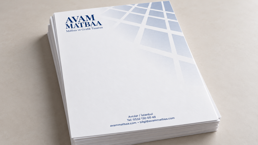 Avam Matbaa tek renk baskılı antetli kâğıt tasarım örneği
